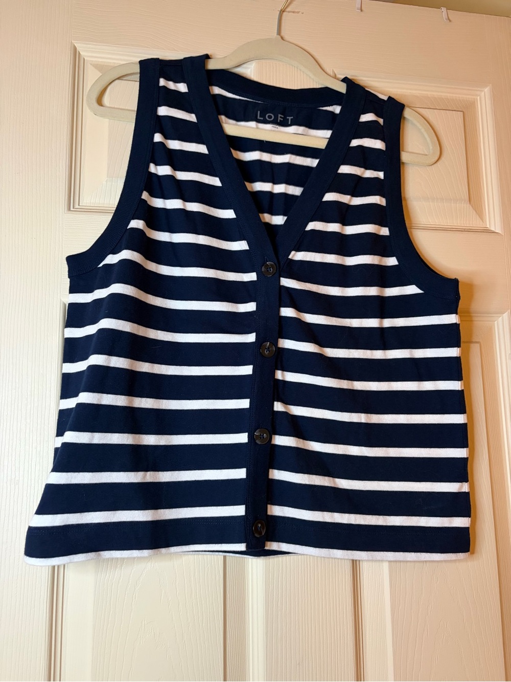 LOFT Navy & White Striped Button Front Tank Vest